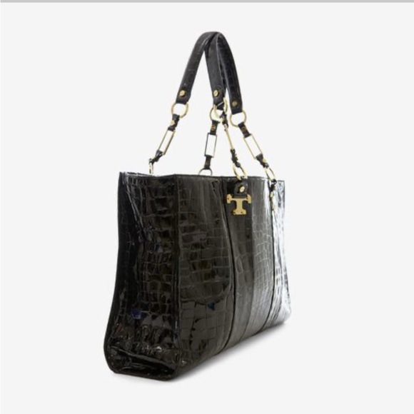 Tory Burch Black and gold Tote with Crocodile Texture - Picture 2 of 9